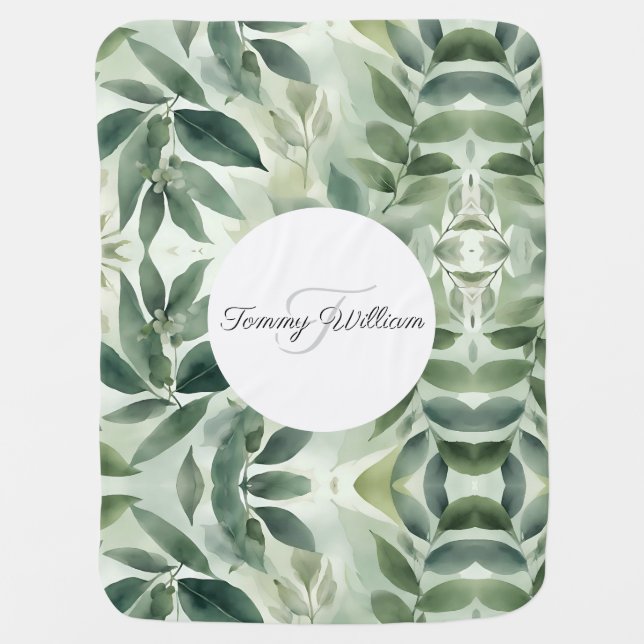 Sage Green Flora Elegant Baby Blanket (Front)