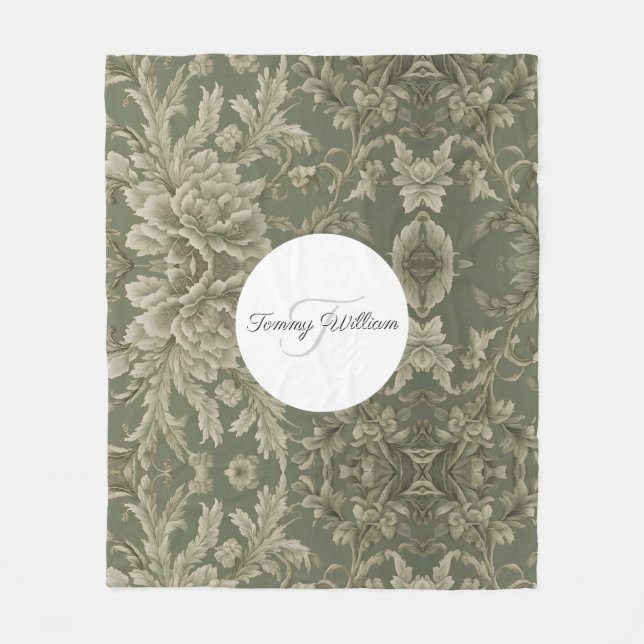 Sage Green Flora Elegant Fleece Blanket (Front)