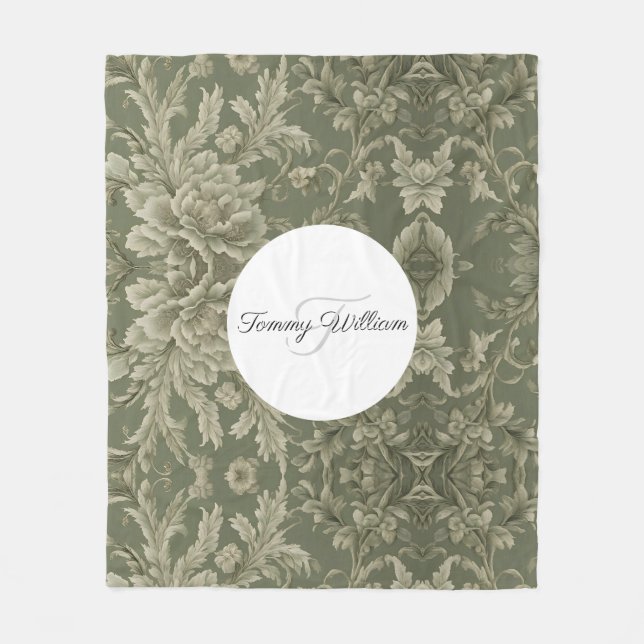 Sage Green Flora Elegant Sherpa Blanket (Front)