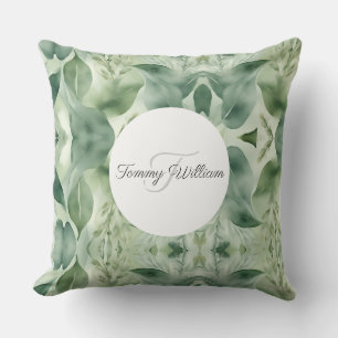 Sage Green Flora Elegant Throw Pillow