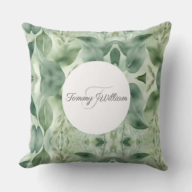 Sage Green Flora Elegant Throw Pillow (Front)