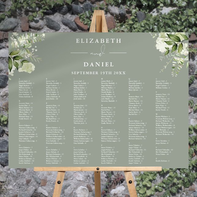 Sage Green Floral 200 Names Wedding Seating Chart Foam Board (Sage Green Floral 200 Names Wedding Seating Chart Foam Board)