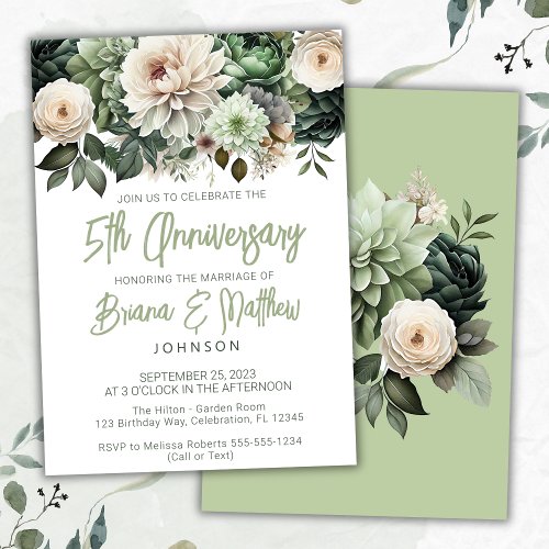 Sage Green Floral 5th Wedding Anniversary  Invitation