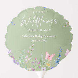 Sage Green Floral A Little Wildflower Baby Shower Balloon
