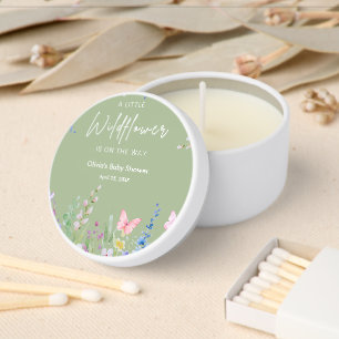 Sage Green Floral A Little Wildflower Baby Shower Mini Candle Favors