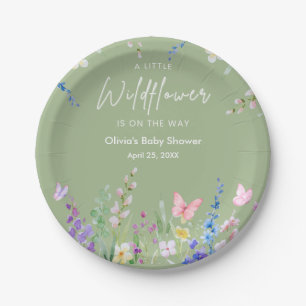 Sage Green Floral A Little Wildflower Baby Shower Paper Plates