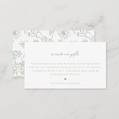 Sage Green Floral A Note On Gifts Wedding Enclosure Card
