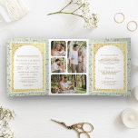 Sage Green Floral All in One Gold Indian Wedding Tri-Fold Invitation