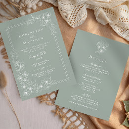 Sage Green Floral All in One Wedding Invitation