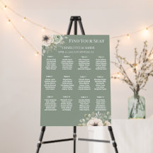 Sage Green Floral Anemone Seating Chart Sign