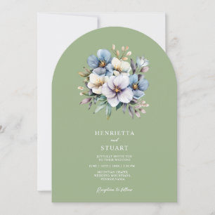 Sage Green Floral Arch all in one Wedding  Invitation