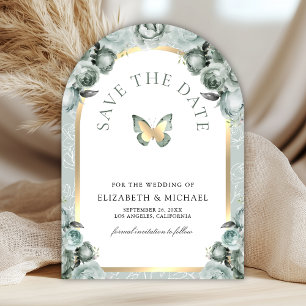 Sage Green Floral Arch Butterfly Photo Wedding Save The Date
