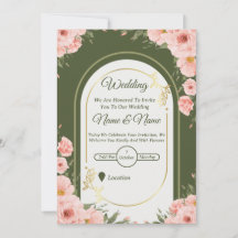 Sage Green Floral Arch Wedding Invitation