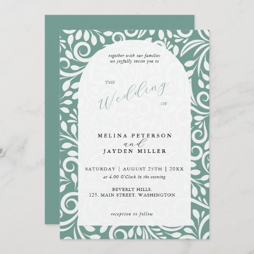 Sage Green  Floral Arch Wedding  Invitation