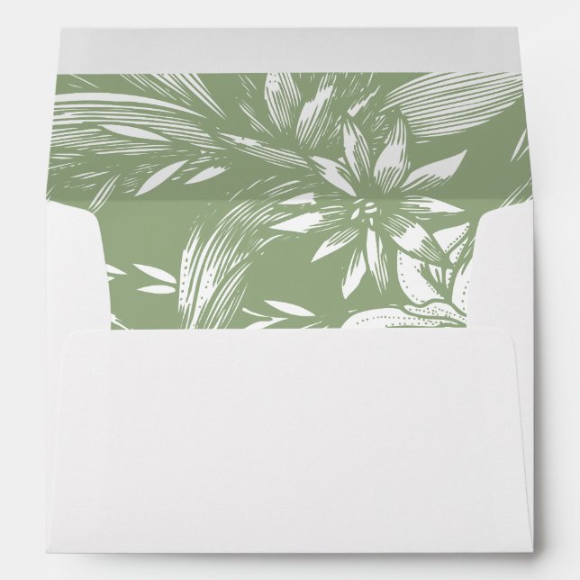 Sage green floral arrangement wedding envelope (Back (Bottom))
