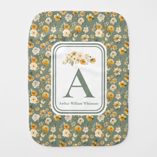 Sage Green Floral Baby Burp Cloth | Monogram