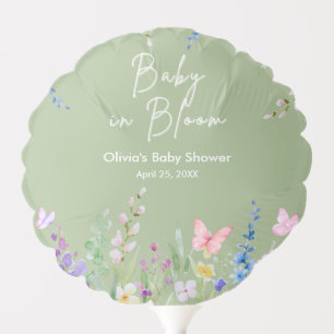 Sage Green Floral Baby in Bloom Baby Shower  Balloon