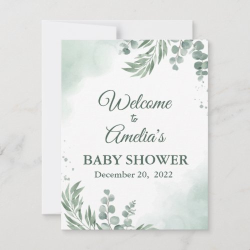 Sage Green Floral Baby Shower Girl Welcome Sign In