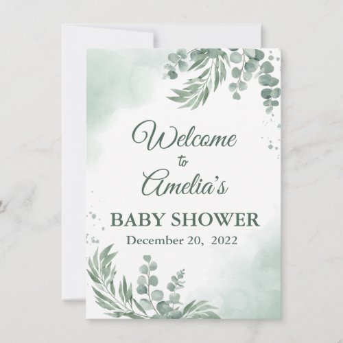 Sage Green Floral Baby Shower Girl Welcome Sign In