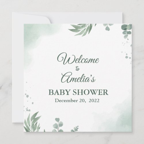 Sage Green Floral Baby Shower Girl Welcome Sign In