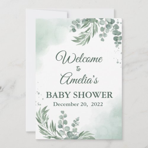 Sage Green Floral Baby Shower Girl Welcome Sign In