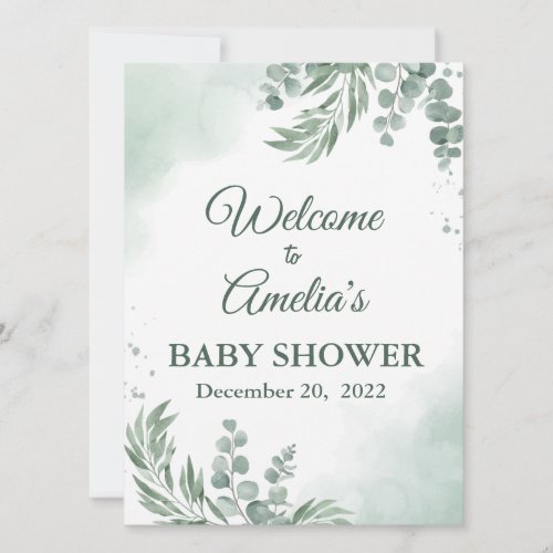 Sage Green Floral Baby Shower Girl Welcome Sign In Announcement