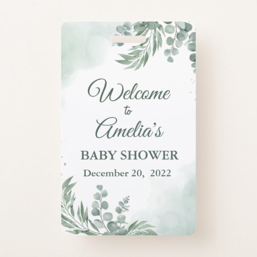 Sage Green Floral Baby Shower Girl Welcome Sign In Badge