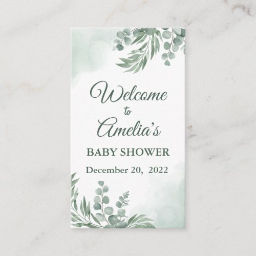 Sage Green Floral Baby Shower Girl Welcome Sign In Enclosure Card