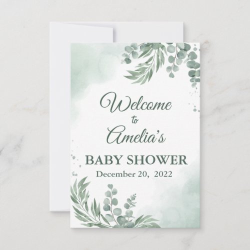 Sage Green Floral Baby Shower Girl Welcome Sign In Invitation