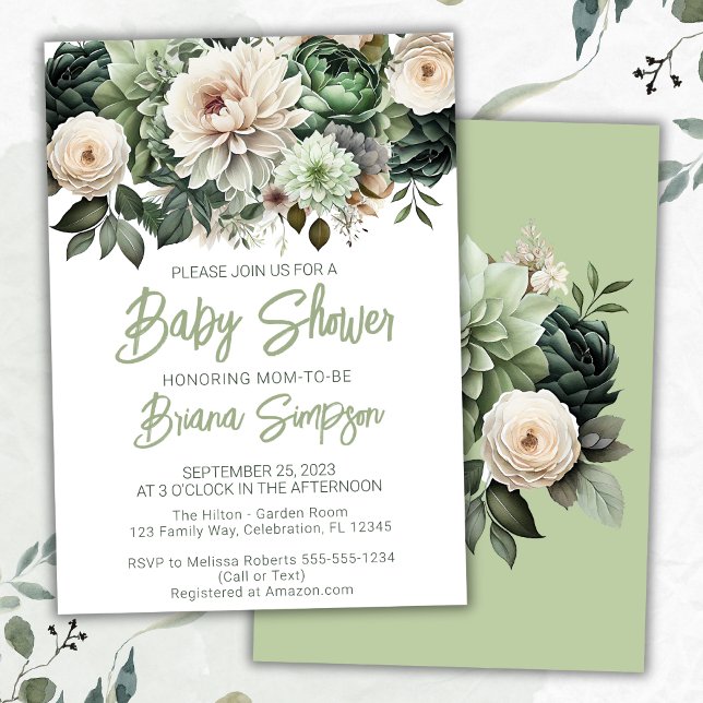 Sage Green Floral Baby Shower Invitation (Creator Uploaded)