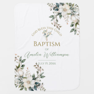 Sage Green Floral Baptism Baby Blanket