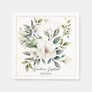 Sage Green Floral Baptism Napkins