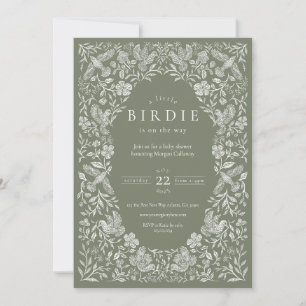 Sage Green Floral Birdie Baby Shower Invitation