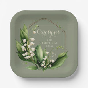 Sage Green Floral Birthday  Paper Plates
