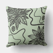 SAGE GREEN FLORAL BLACK DESIGN Retro Throw Pillow | Zazzle