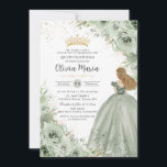 Sage Green Floral Blonde Princess Quinceañera  Invitation<br><div class="desc">Personalize this elegant sage green floral Quinceañera / Sweet 16 birthday invitation easily and quickly. Simply click the customize it further button to edit the texts, change fonts and fonts colors. Featuring soft watercolor sage green flowers, a girl dressed in a lovely sage green ball gown and a gold princess...</div>