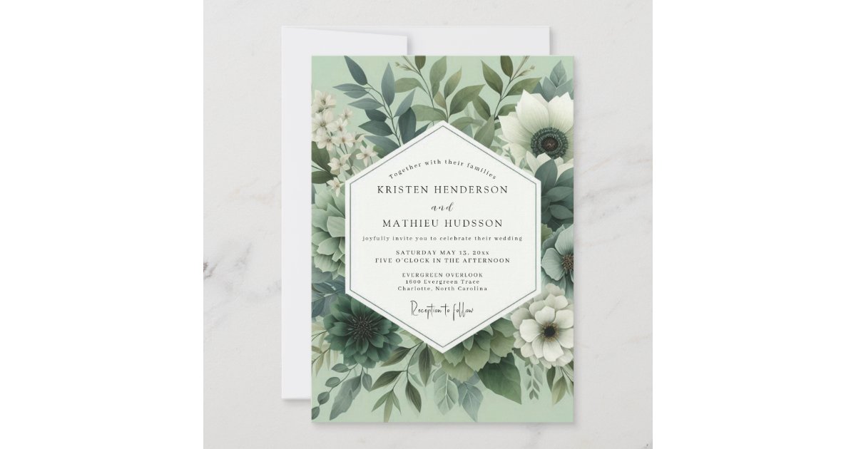 Sage Green Floral Bloom Wedding Invitation | Zazzle