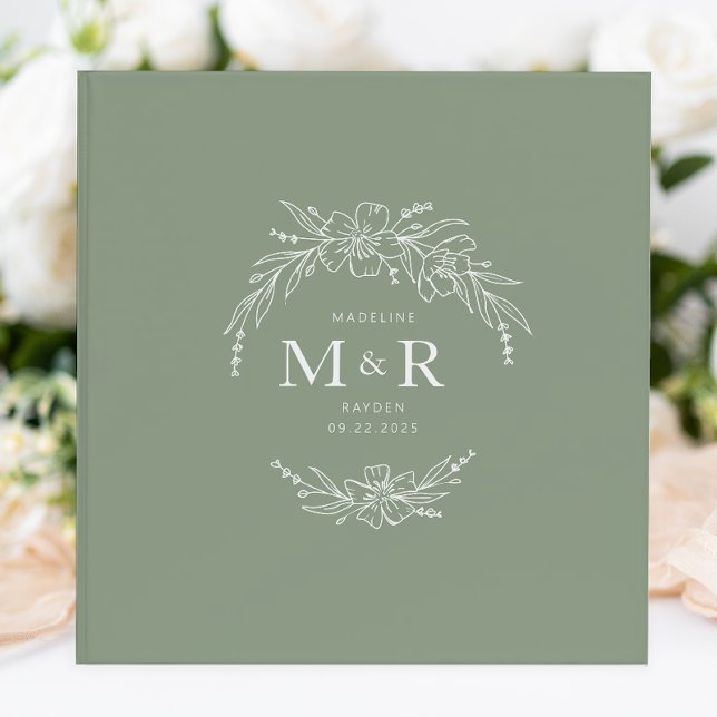 Sage Green Floral Blossom Love Wreath Wedding 3 Ring Binder (Creator Uploaded)