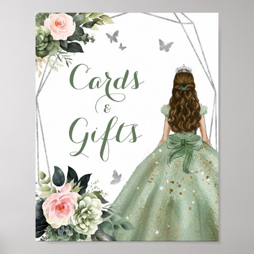 Sage Green Floral Blush Pink Girl XV Cards Gifts Poster