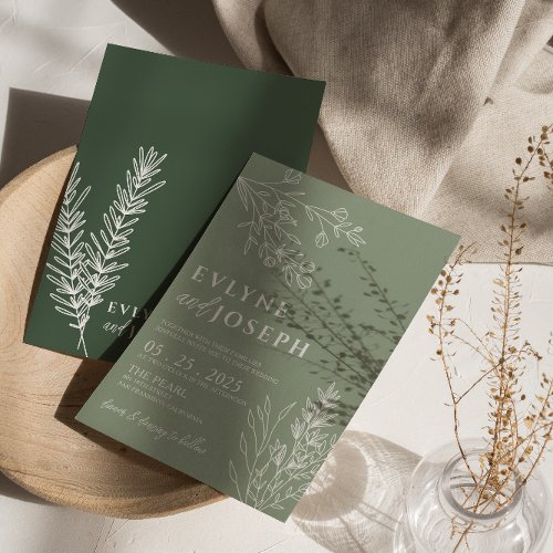 Sage Green Floral Boho Botanical Modern Wedding    Invitation
