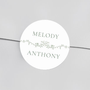 Sage Green Floral Border Elegant Wedding Classic Round Sticker