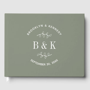 Sage Green Floral Botanical Monogram Couple Name Guest Book