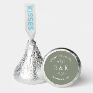 Sage Green Floral Botanical Monogram Couple Name Hershey®'s Kisses®