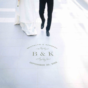 Sage Green Floral Botanical Wedding Couple Name Floor Decals