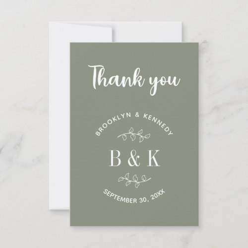 Sage Green Floral Botanical Wedding Couple Name Thank You Card