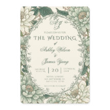 Sage Green Floral Botanical Wedding Invitation