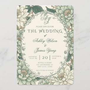Sage Green Floral Botanical Wedding Invitation