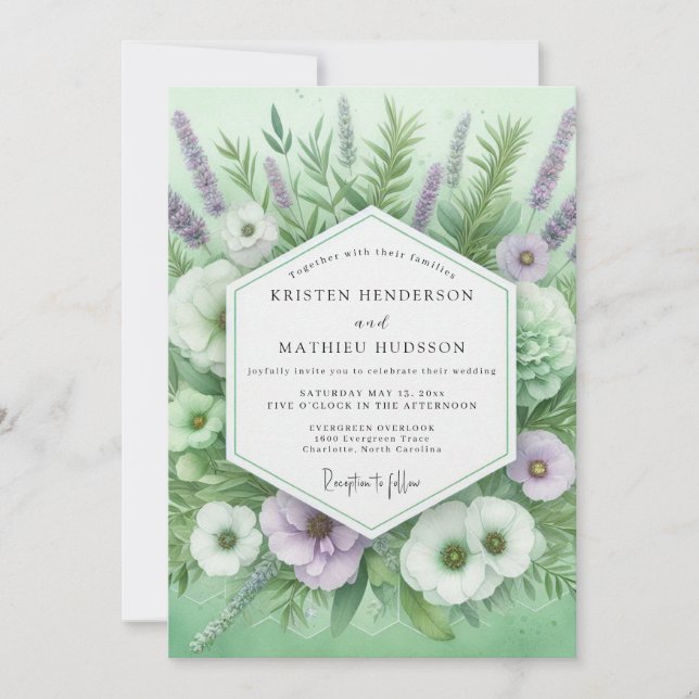 Sage Green Floral Botanical Wedding Invitation (Front)