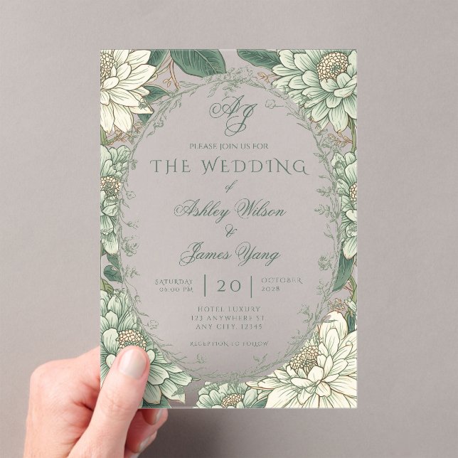 Sage Green Floral Botanical Wedding Invitation (Insitu (Handheld))