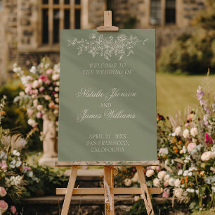 Sage Green Floral Botanical Wedding Welcome Sign